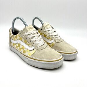 Vans Ward Low Top Checkerboard Skate‎ Shoes Sneakers Casual Gold White 6.5